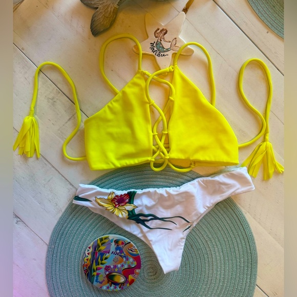 Indah bright yellow Hapa top and lush lily Mandy bottoms.